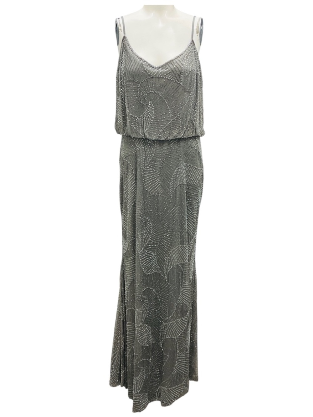 ARMANI COLLEZIONI GREY BEAD EMBELLISHED MESH TULLE GOWN / FORMAL DRESS